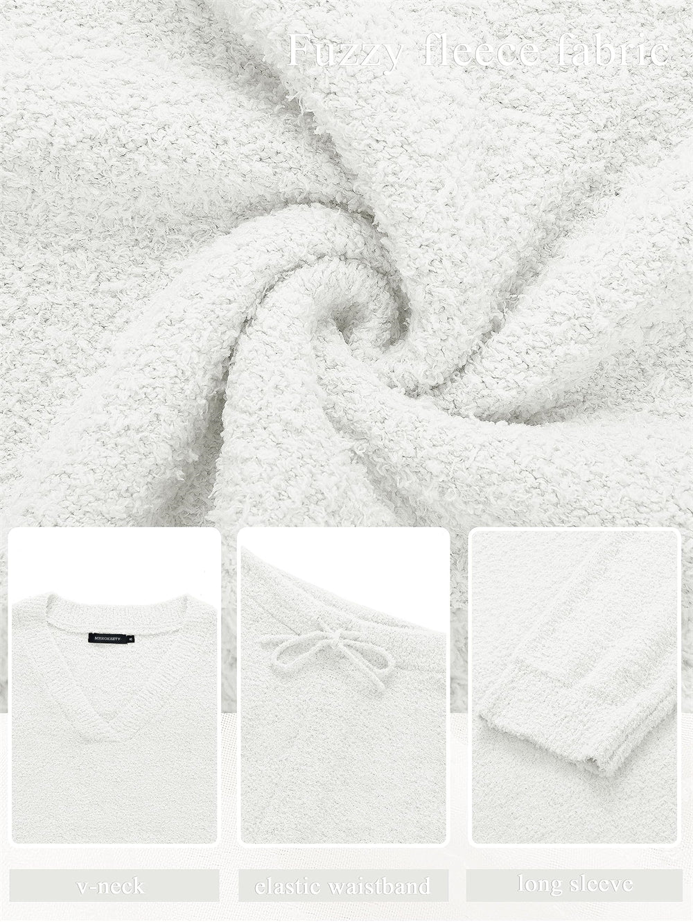 Fuzzy Wool Pajama Set Women's 2-Piece Long Sleeve Loungewear Black - Image 5