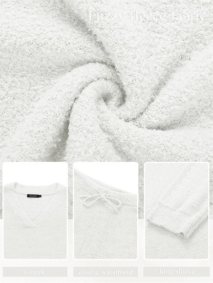 Fuzzy Wool Pajama Set Women's 2-Piece Long Sleeve Loungewear Black - Image 5