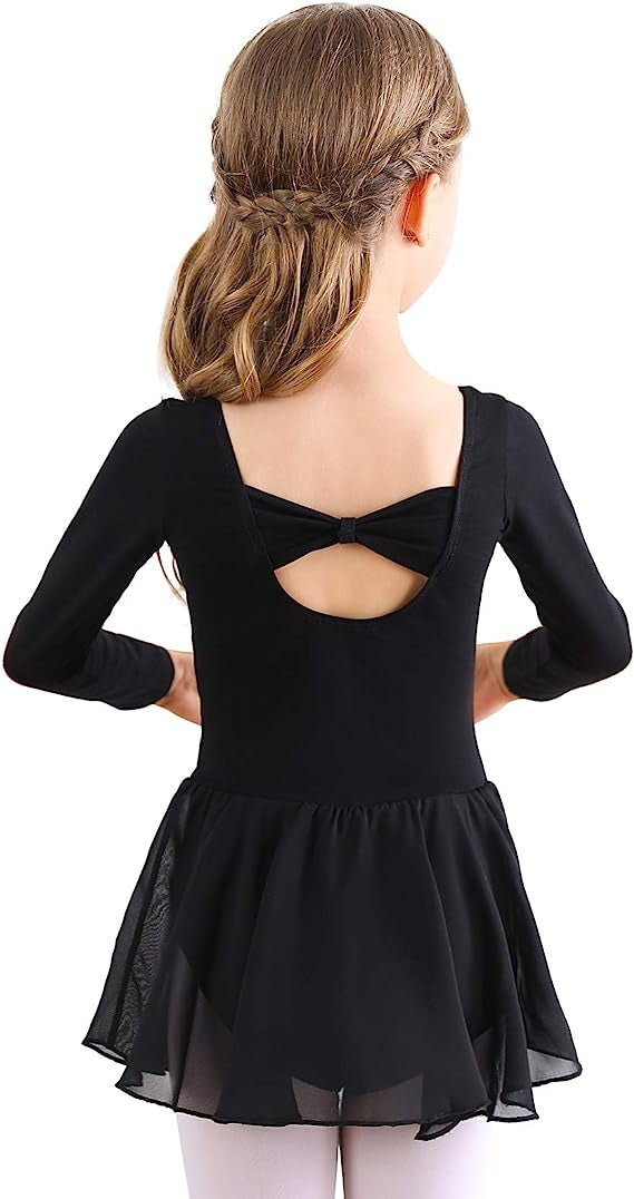 Black Ballet Dress for Girls with Long Sleeves Tulle Skirt Size 130 cm - Image 4