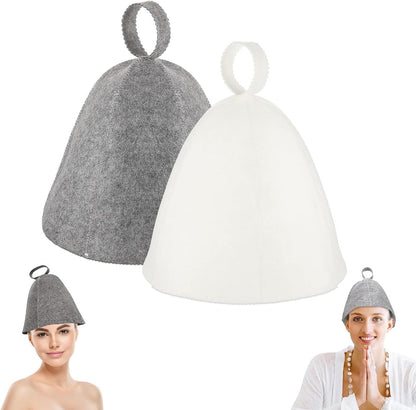 Felt Sauna Hat 2 Pack Natural Wool Comfortable Breathable Accessories Gray and White Jar