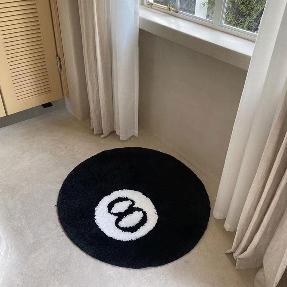 Black Carpet, Billiard Ball Mat, 8-Ball Soft & Fluffy Black Carpet Bedroom Decoration, Black Circle Carpet for Living Room Home Decor 80*80 - Image 2