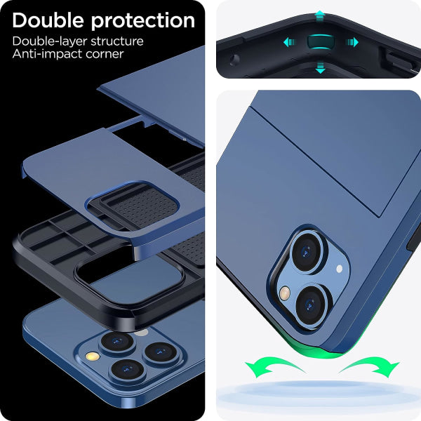 2023 new iPhone 14 case with card holder, Wireless charging compatible iPhone 14 Wallet case, Slim shockproof iPhone 14 case Wallet (blue)_max - Image 3