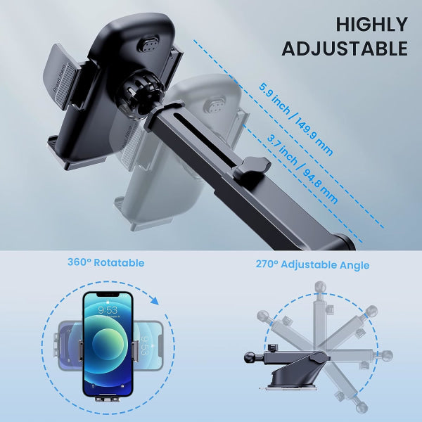 Universal Car Phone Holder with Military Suction Cup, 360° Rotation, Dashboard Mount for GPS \u0026 Phones - Image 4