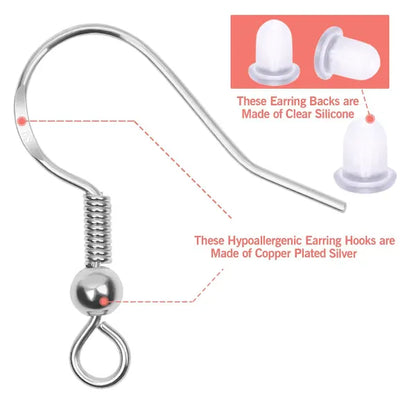 925 Silver Earring Hooks for Jewelry Making, Hypoallergenic Earring Hooks Accessories, 100 Earring Hooks, 150 Ear Plugs, SQBB - Image 3