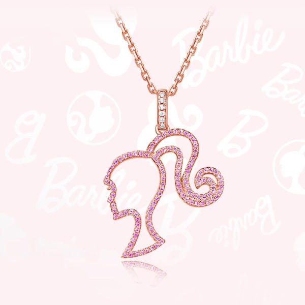 Barbie Necklace High Ponytail Girl Sterling Silver Hollowed Out Rose Red - Image 2