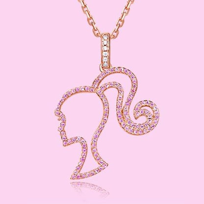 Barbie Necklace High Ponytail Girl Sterling Silver Hollowed Out Rose Red - Image 3