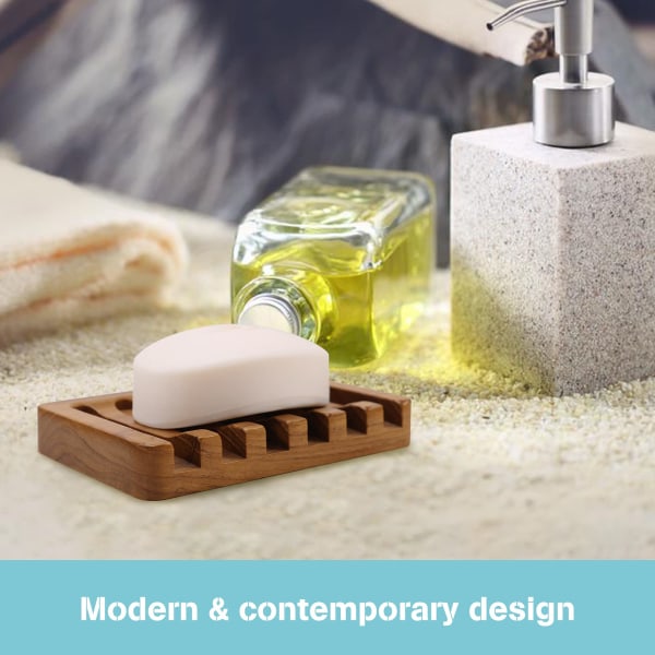 Wooden Soap Dish 2pcs, Soap Holder in Natural Teak, Soap Container for Shower, Bathroom, Kitchen, Bathtub, Razor, Sponges_max - Image 4