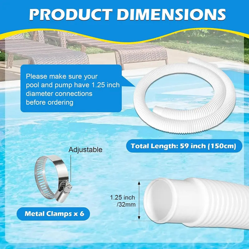 Pool Hose, 2 pcs 32 mm hose for above ground pool, 150 cm pool pump hose for Intex 330 GPH, 530 GPH and 1000 GPH/NC/_max Black Black - Image 2