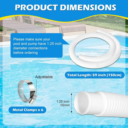 Pool Hose, 2 pcs 32 mm hose for above ground pool, 150 cm pool pump hose for Intex 330 GPH, 530 GPH and 1000 GPH/NC/_max Black Black - Image 2