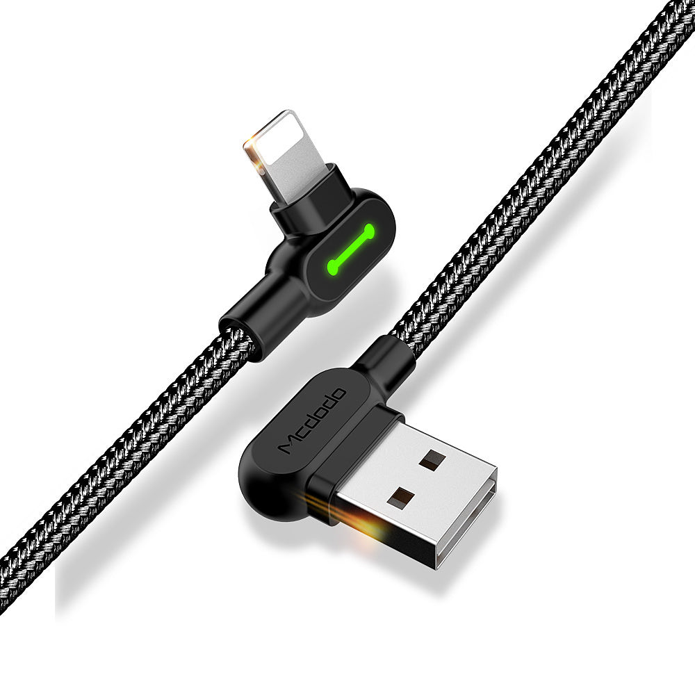Compatible with Apple McDodo CA-4673 Angled Lightning Cable 1.8m 2A Fast Charging with LED iPhone iPad Black - Image 4