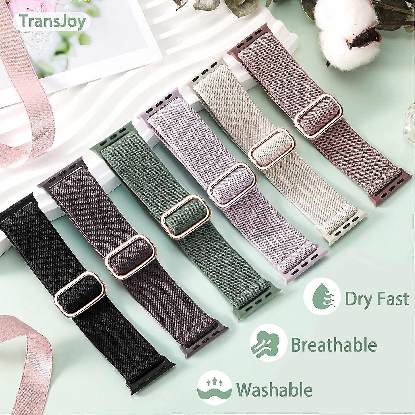 Nylon Stretch Band 5-Pack Compatible with Apple Watch 42mm 44mm 45mm Solo Loop Fabric Elastic Bracelet for Women Men - Image 2