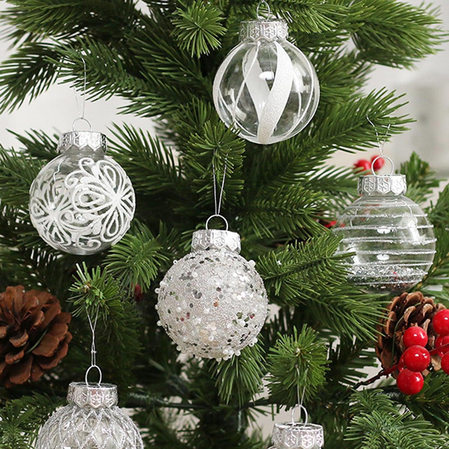 Set of 25 White Christmas Tree Ornaments Balls - Compatible with Max Brand - Image 2