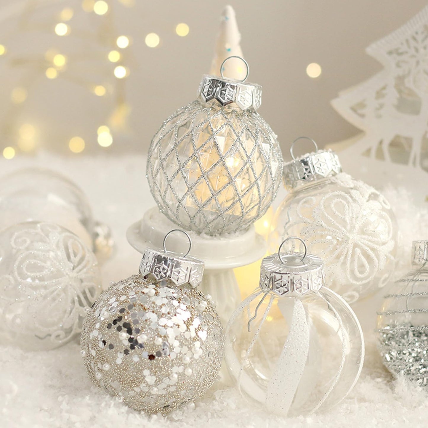 Set of 25 White Christmas Tree Ornaments Balls - Compatible with Max Brand - Image 3