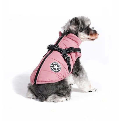Waterproof Dog Winter Jacket with Harness Pink Size S Fleece Lined Zipper