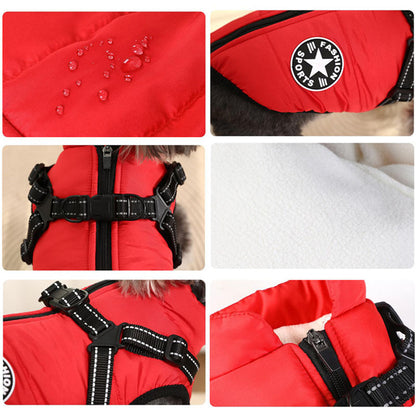 Waterproof Dog Winter Jacket with Harness Zipper Fleece Pink XL - Image 4