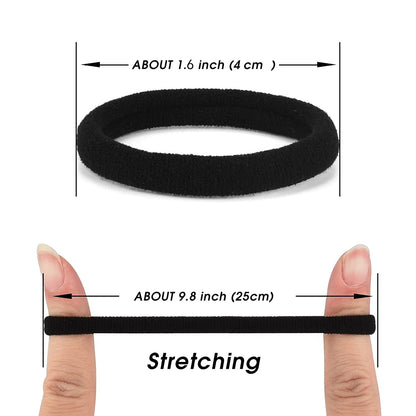 Black Hair Ties 50 pcs Seamless Cotton Ponytail Holders Elastic Bands for Thick Heavy Curly Hair Men Dark Women - Image 2