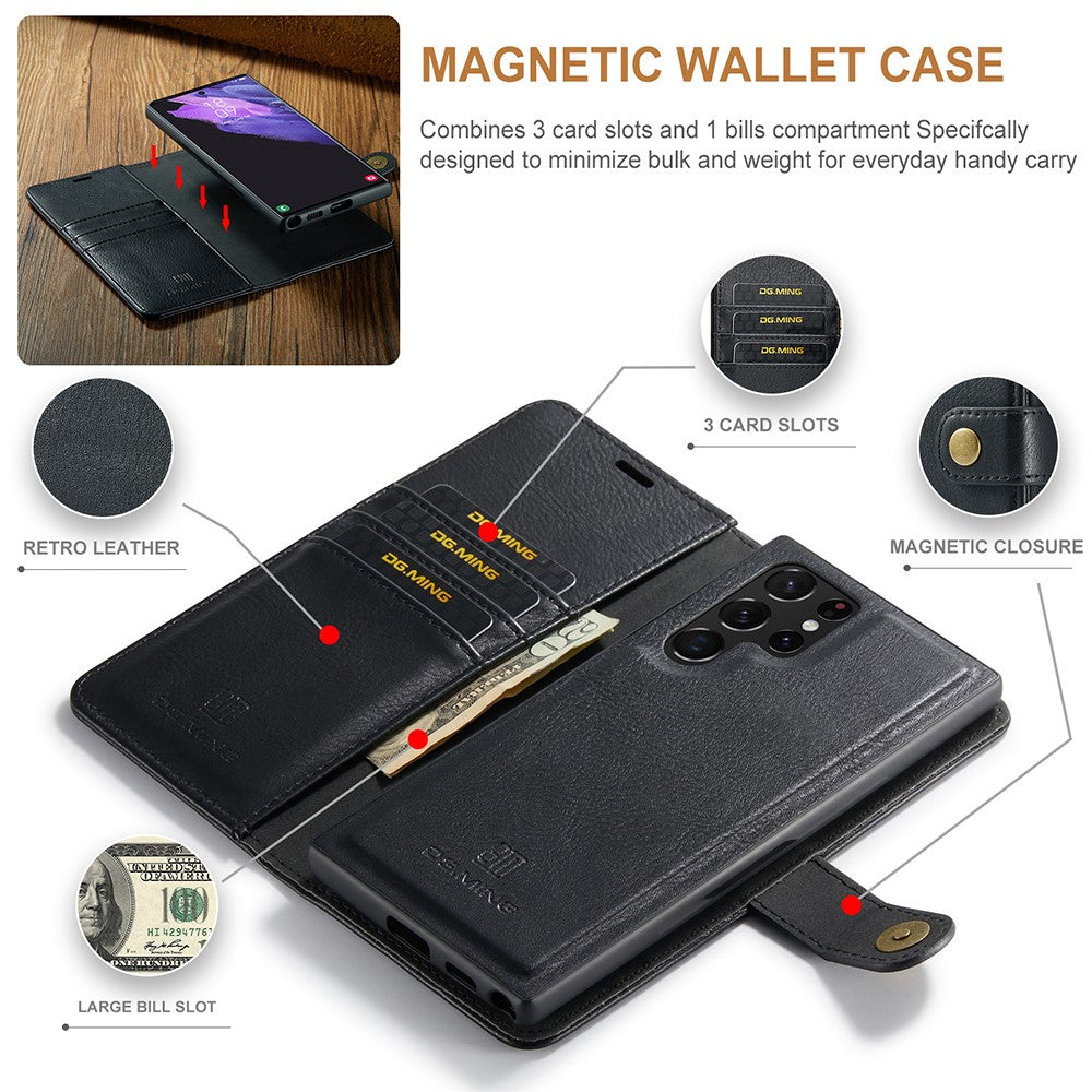 DG.MING Magnetic Wallet Case Compatible withSamsung Galaxy S22 Ultra Black 2-in-1 - Image 2