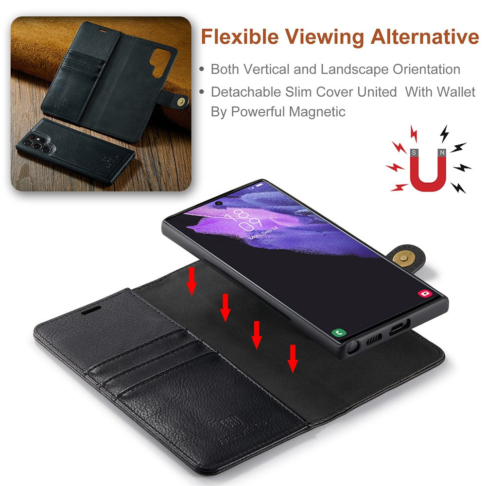 DG.MING Magnetic Wallet Case Compatible withSamsung Galaxy S22 Ultra Black 2-in-1 - Image 3