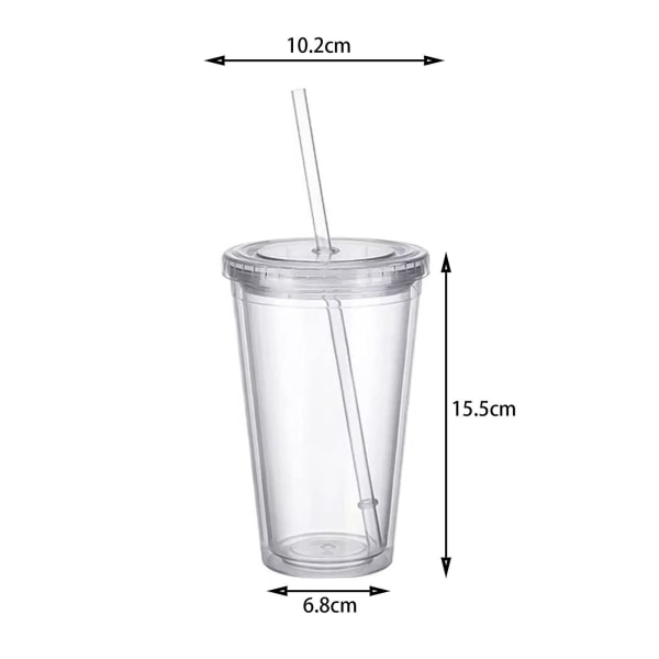 Reusable Plastic Cups Double Walled Transparent Drinking Cup with Straw Reusable Cups Suitable for Fruit Juice-max - Image 2