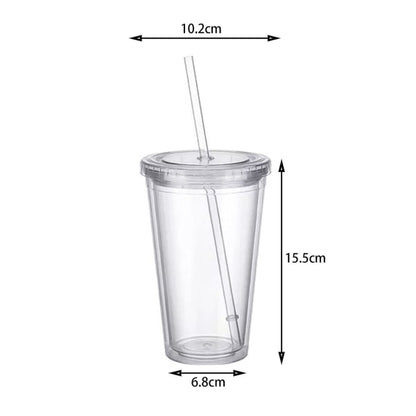 Reusable Plastic Cups Double Walled Transparent Drinking Cup with Straw Reusable Cups Suitable for Fruit Juice-max - Image 2