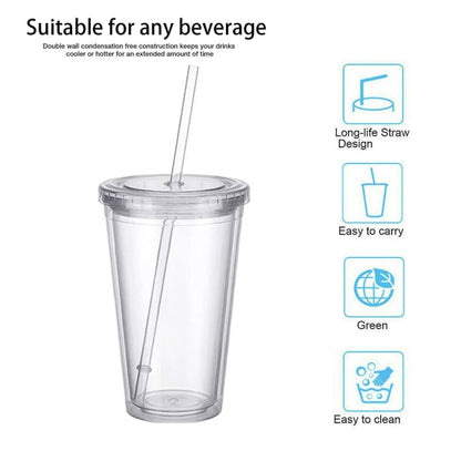 Reusable Plastic Cups Double Walled Transparent Drinking Cup with Straw Reusable Cups Suitable for Fruit Juice-max - Image 5