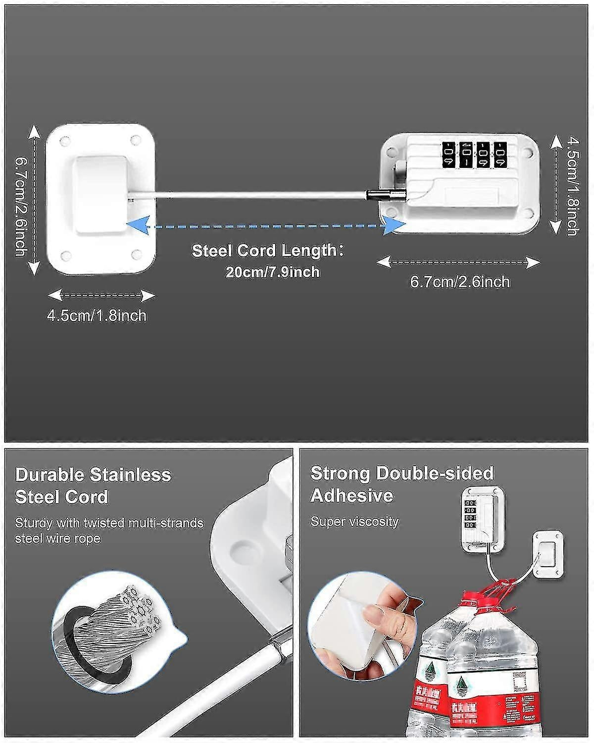Refrigerator Safety Lock Self-Adhesive Combination Lock White Pack for Adults Compatible with Electric Mini Fridge - Image 5