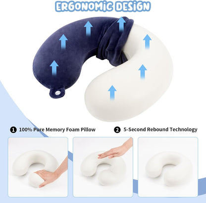 Travel Pillow Neck Pillow Memory Foam Travel Pillows Head Support Pillow for Airplane Train Car Office Travel Essential Flight Pillows for a Long Time Navy Blu Navy Blue One Size - Image 3