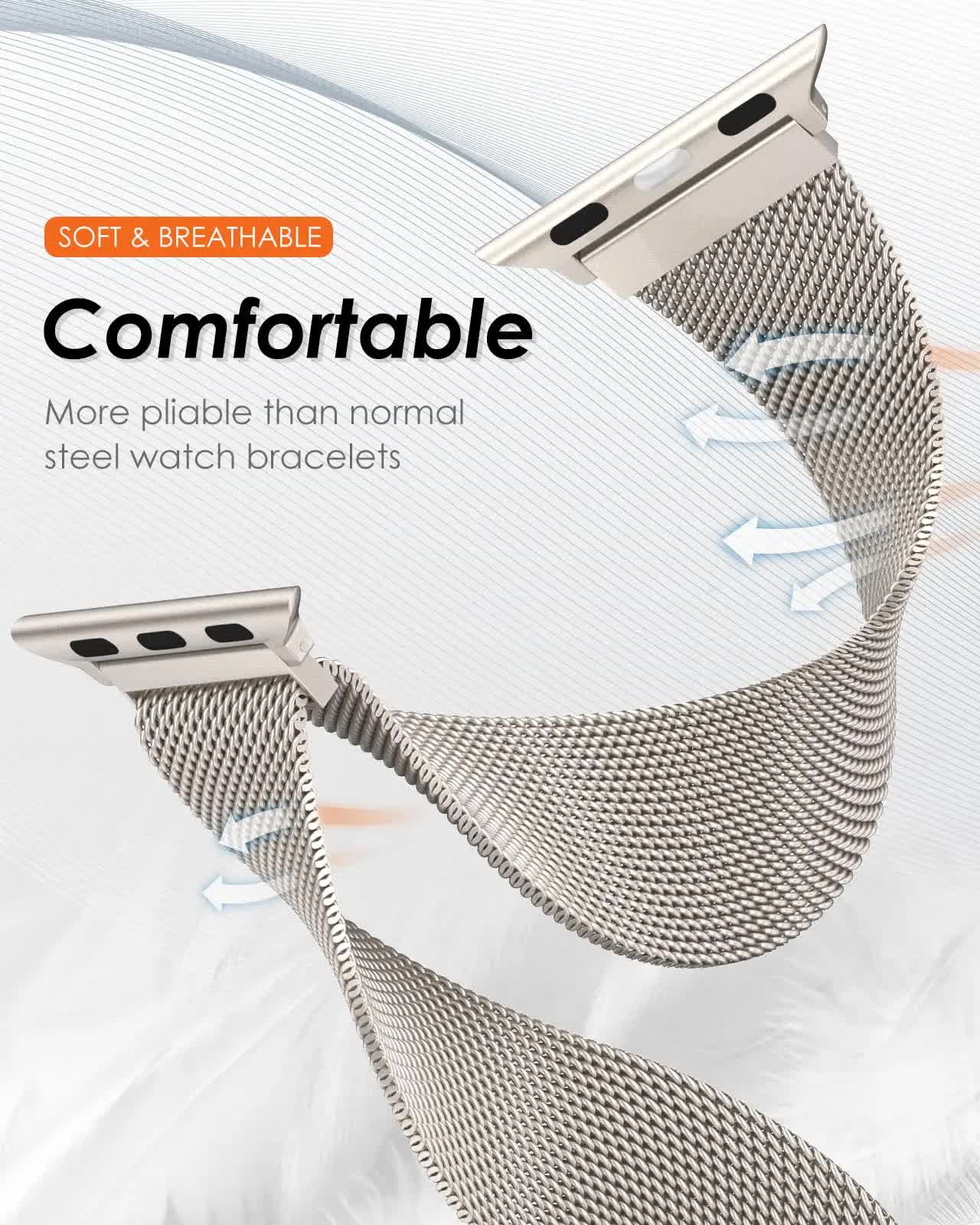 Compatible with Apple Watch Band Milanese Loop Series 9 8 7 6 SE 5 3 Ultra 2 Sizes 38mm 40mm 41mm 42mm 44mm 45mm 49mm Black - Image 4