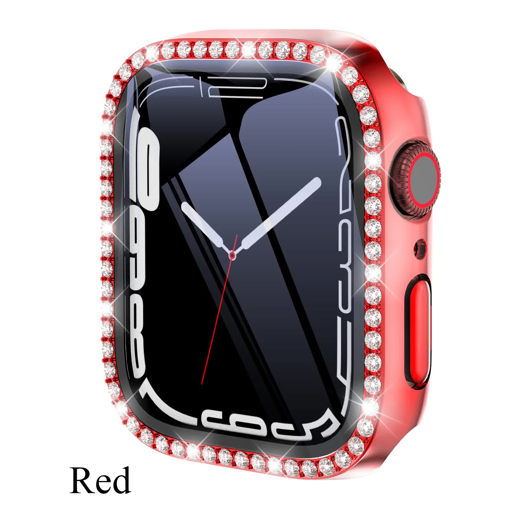 Diamond Glass Bling Bumper Case with Screen Protector Compatible with Apple Watch Series 9 8 7 6 SE 3 45mm 44mm 42mm 41mm 40mm 38mm Red