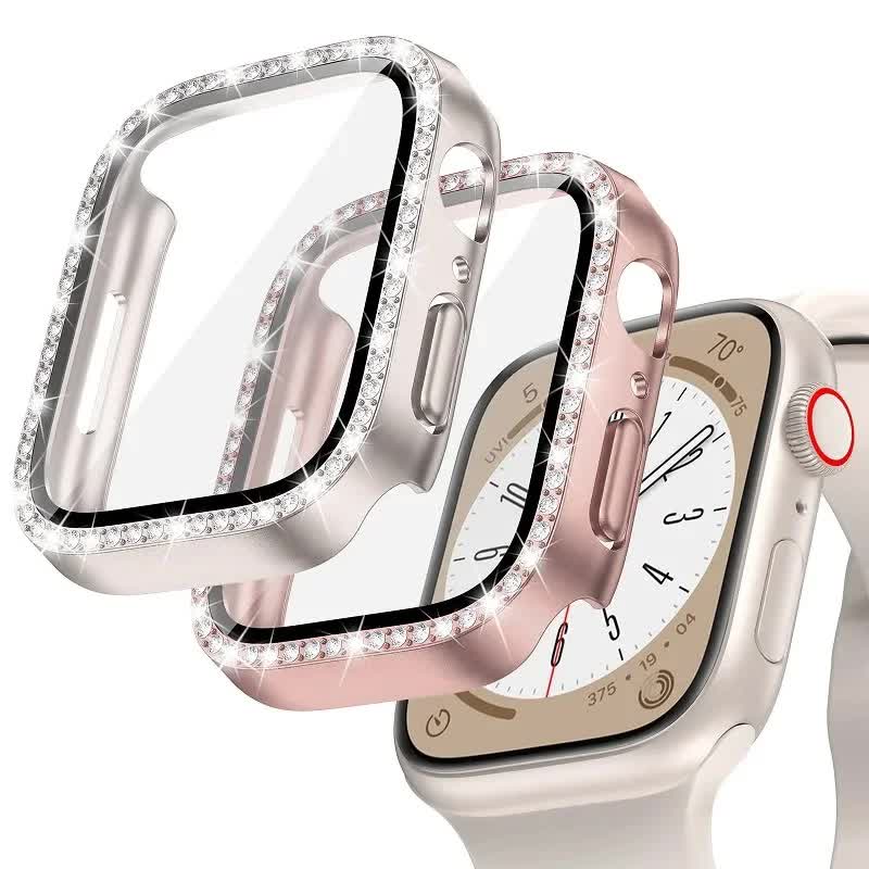 Diamond Glass Bling Bumper Case with Screen Protector Compatible with Apple Watch Series 9 8 7 6 SE 3 45mm 44mm 42mm 41mm 40mm 38mm Red - Image 2