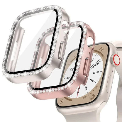 Diamond Glass Bling Bumper Case with Screen Protector Compatible with Apple Watch Series 9 8 7 6 SE 3 45mm 44mm 42mm 41mm 40mm 38mm Red - Image 2