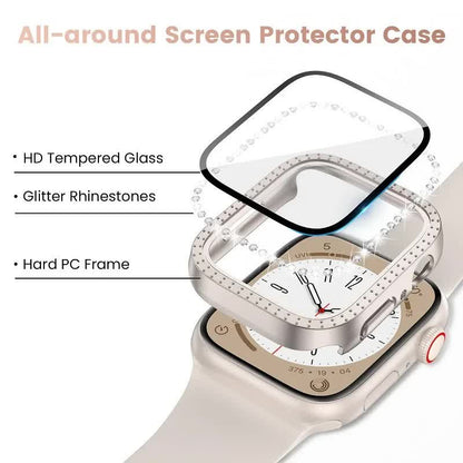 Diamond Glass Bling Bumper Case with Screen Protector Compatible with Apple Watch Series 9 8 7 6 SE 3 45mm 44mm 42mm 41mm 40mm 38mm Red - Image 3