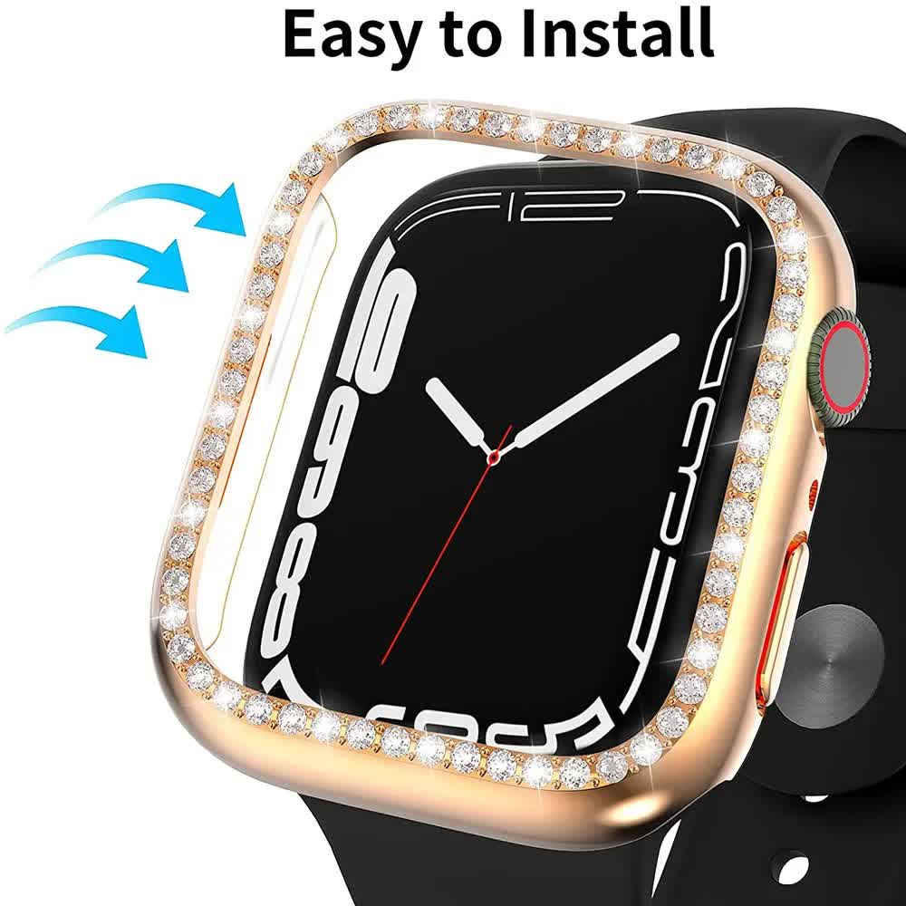 Diamond Glass Bling Bumper Case with Screen Protector Compatible with Apple Watch Series 9 8 7 6 SE 3 45mm 44mm 42mm 41mm 40mm 38mm Red - Image 5