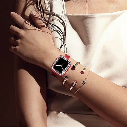 Diamond Glass Bling Bumper Case with Screen Protector Compatible with Apple Watch Series 9 8 7 6 SE 3 45mm 44mm 42mm 41mm 40mm 38mm Red - Image 7