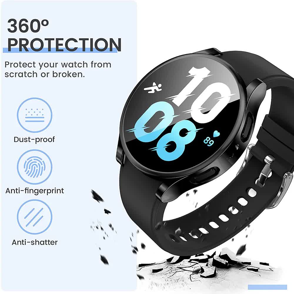 Compatible with Samsung Galaxy Watch 4 5 6 Screen Protector Case 40mm 44mm with Silicone TPU Bumper Black Galaxy Watch6 44mm - Image 3
