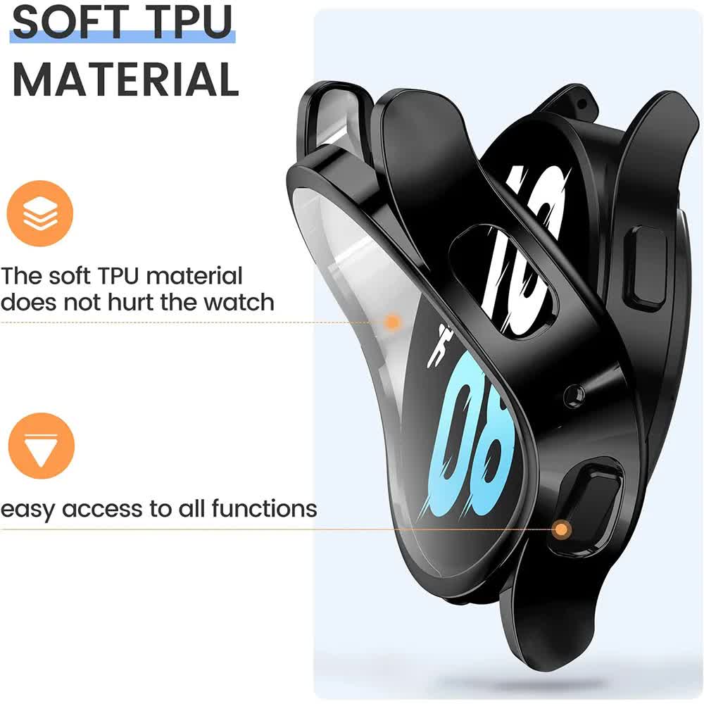 Compatible with Samsung Galaxy Watch 4 5 6 Screen Protector Case 40mm 44mm with Silicone TPU Bumper Black Galaxy Watch6 44mm - Image 4