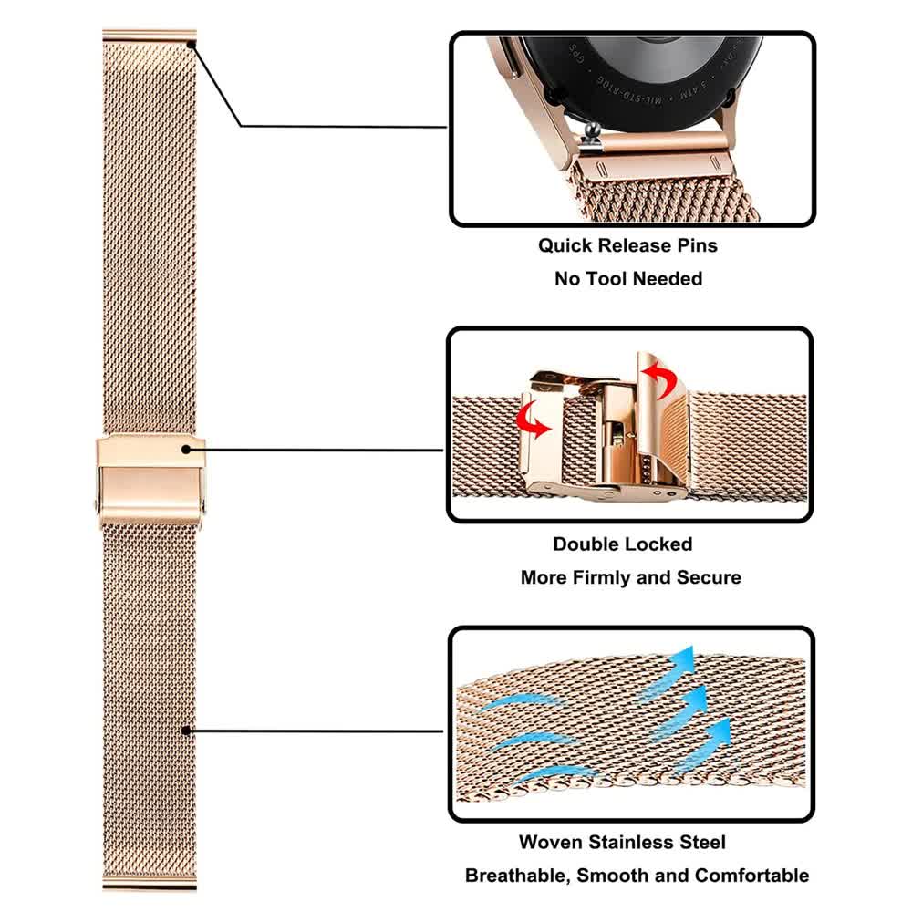 Stainless Steel Bracelet Compatible withSamsung Galaxy Watch 4 5 6 40mm 44mm Mesh Loop Bling Case Gold Set - Image 4