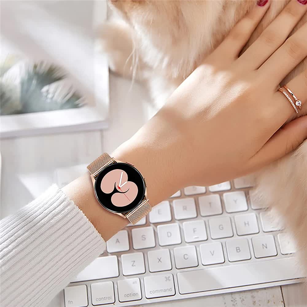 Stainless Steel Bracelet Compatible withSamsung Galaxy Watch 4 5 6 40mm 44mm Mesh Loop Bling Case Gold Set - Image 6