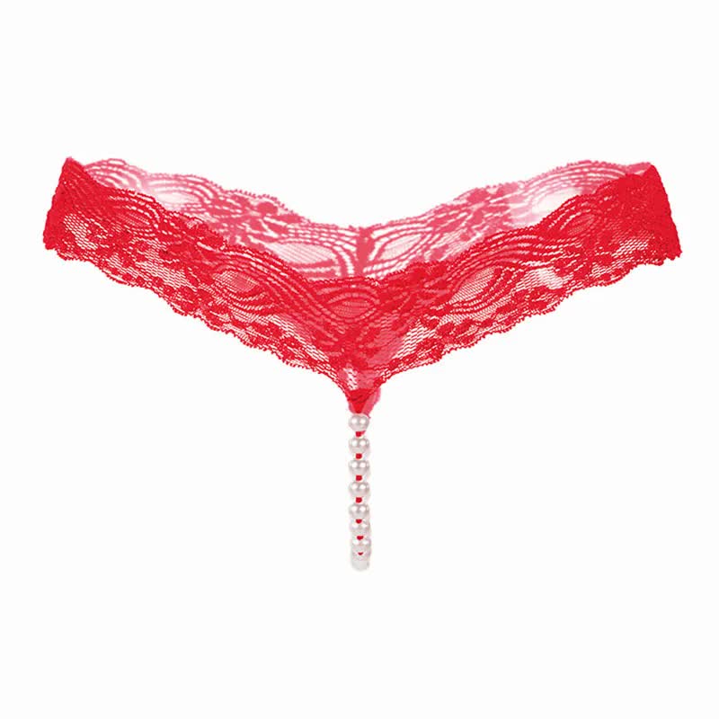 Sexy Lace Underwear Women Back Bow Panties Women G-String T-Back Thong Transparent Lingerie Cute With Beads KL107Pink One Size - Image 3