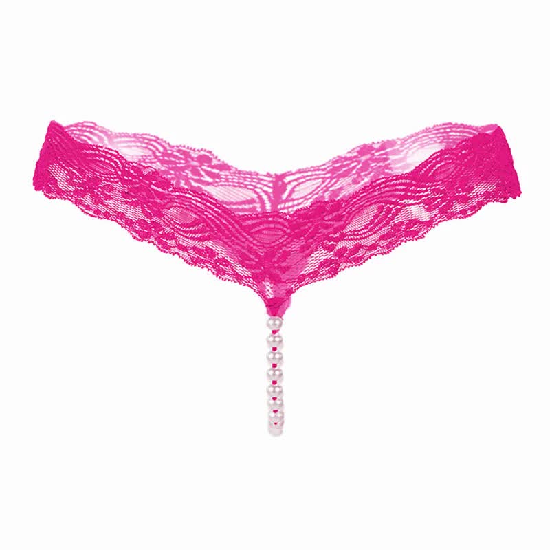 Sexy Lace Underwear Women Back Bow Panties Women G-String T-Back Thong Transparent Lingerie Cute With Beads KL107Pink One Size - Image 5