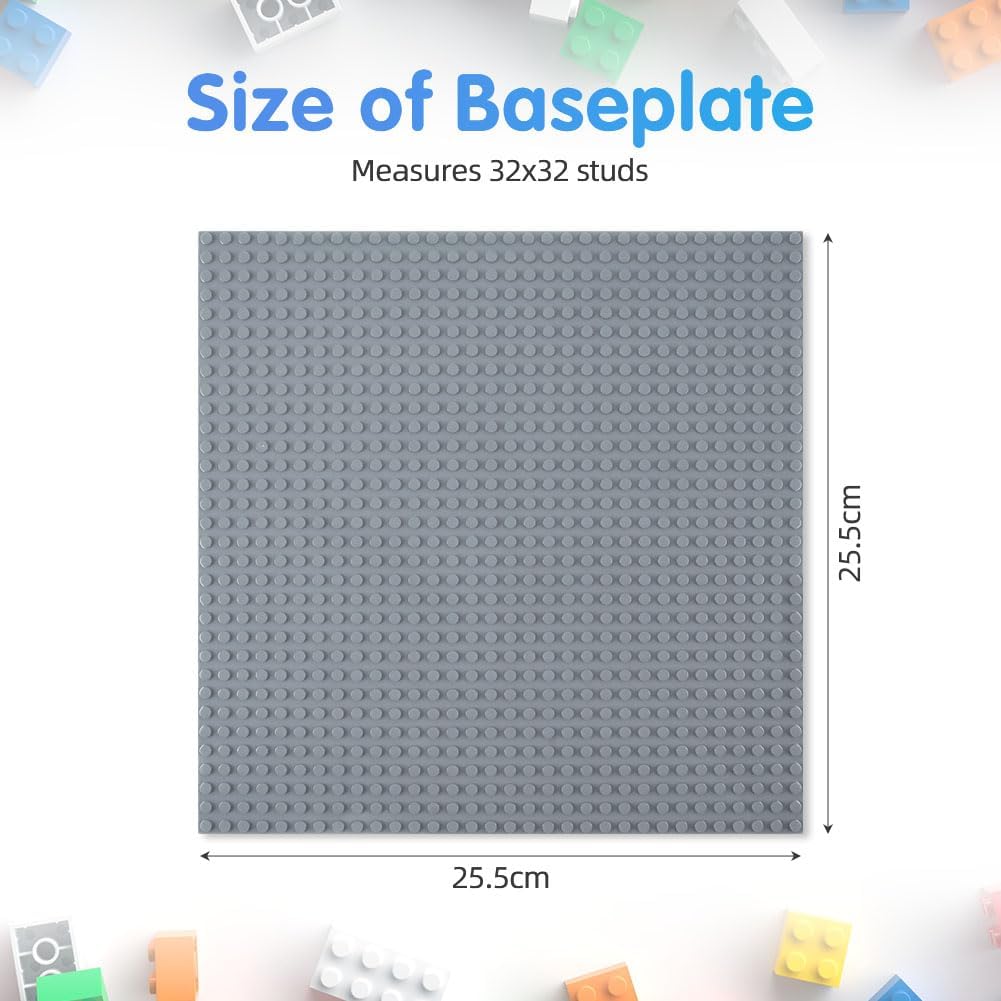 Building Plate, 4 pieces of classic base plates, 25.5 x 25.5 cm, base plate, compatible with all major brands, building toys for children 4 pieces light gray - Image 2