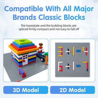Building Plate, 4 pieces of classic base plates, 25.5 x 25.5 cm, base plate, compatible with all major brands, building toys for children 4 pieces light gray - Image 4
