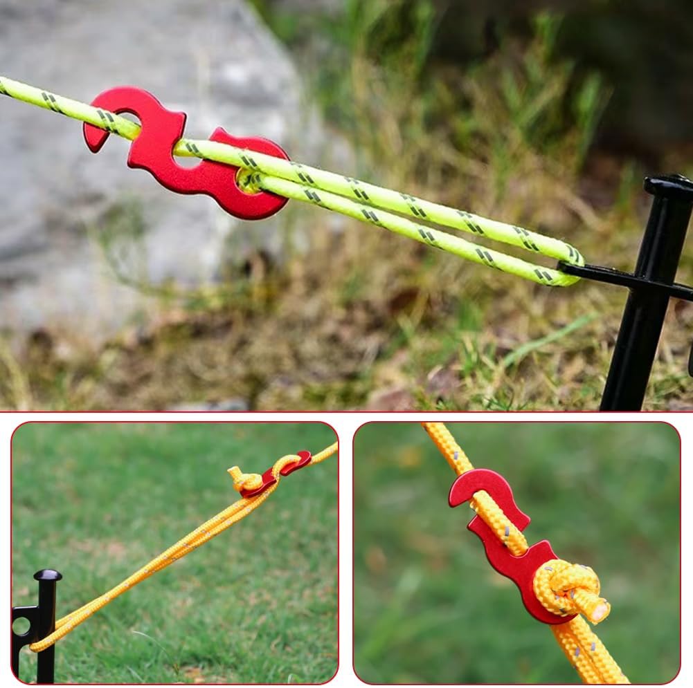 Rope Adjuster, 16pcs Aluminum Rope Tensioner, Tent Wind Rope Buckle, Rope Tensioner for Camping Hiking Backpacking Picnic Outdoor Tent Accessories 16 Pieces - Red Opening - Image 4