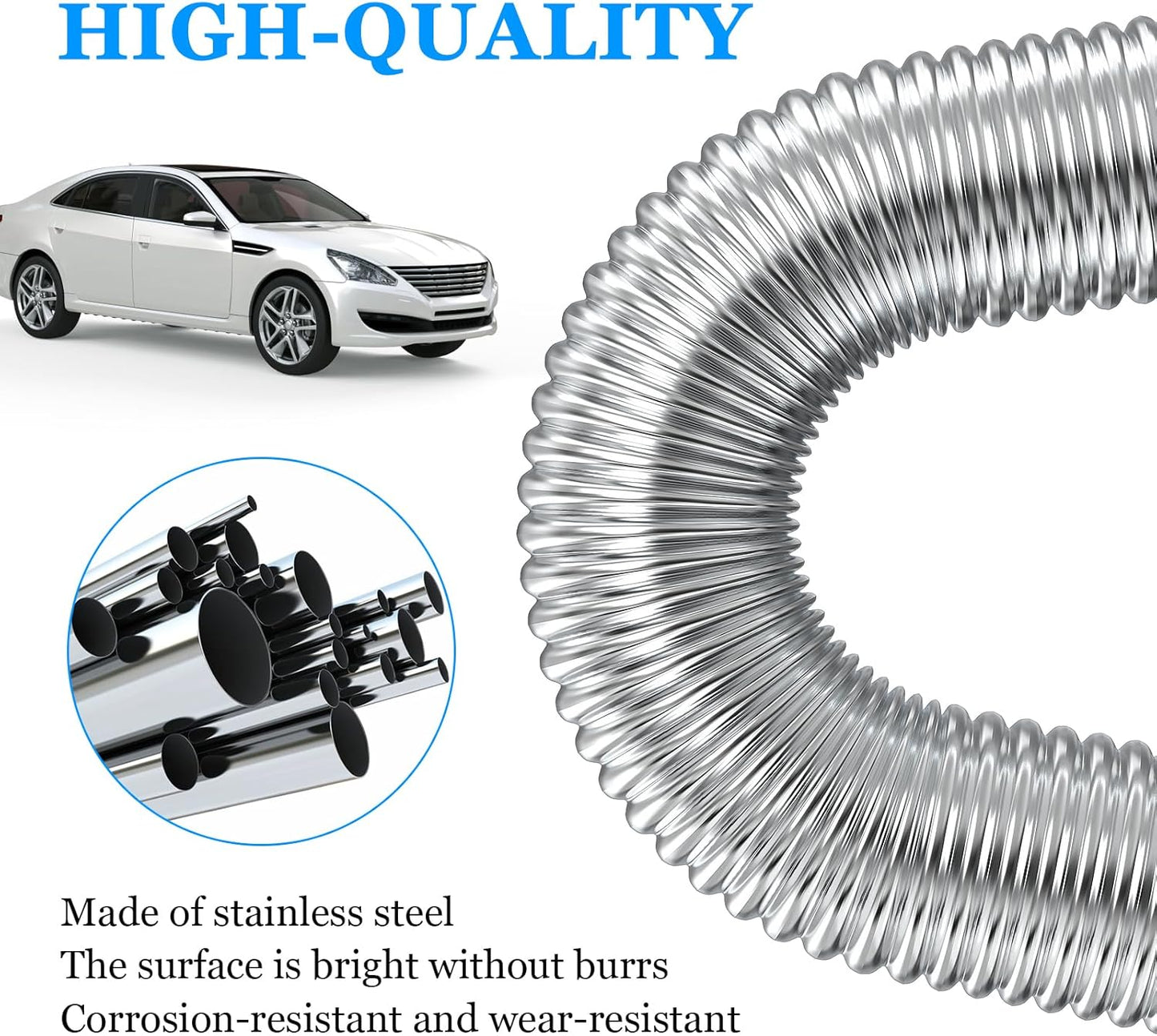 Stainless Steel Air Heater Hose 300cm Ø 2.5cm Exhaust Pipe with 2 Clamps for Parking Heater - Image 3