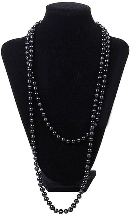 Black Pearl Necklace Extra Long Faux Pearl Chain Multi-Layer Sweater Necklace for Women - Image 5
