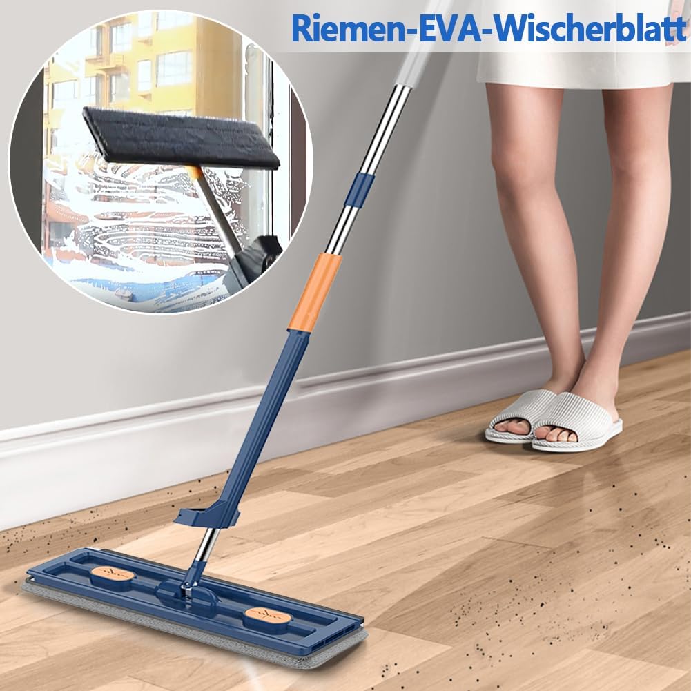 360 Degree Rotatable Mop for Hardwood Floors, Compatible with Microfiber Pads, Blue + 2 Pads - Image 2