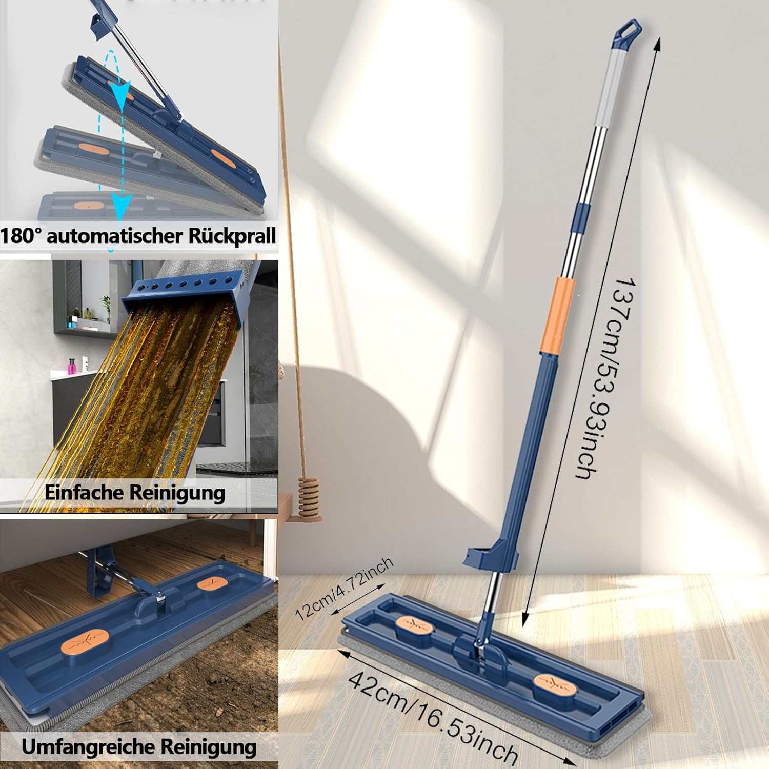 360 Degree Rotatable Mop for Hardwood Floors, Compatible with Microfiber Pads, Blue + 2 Pads - Image 4