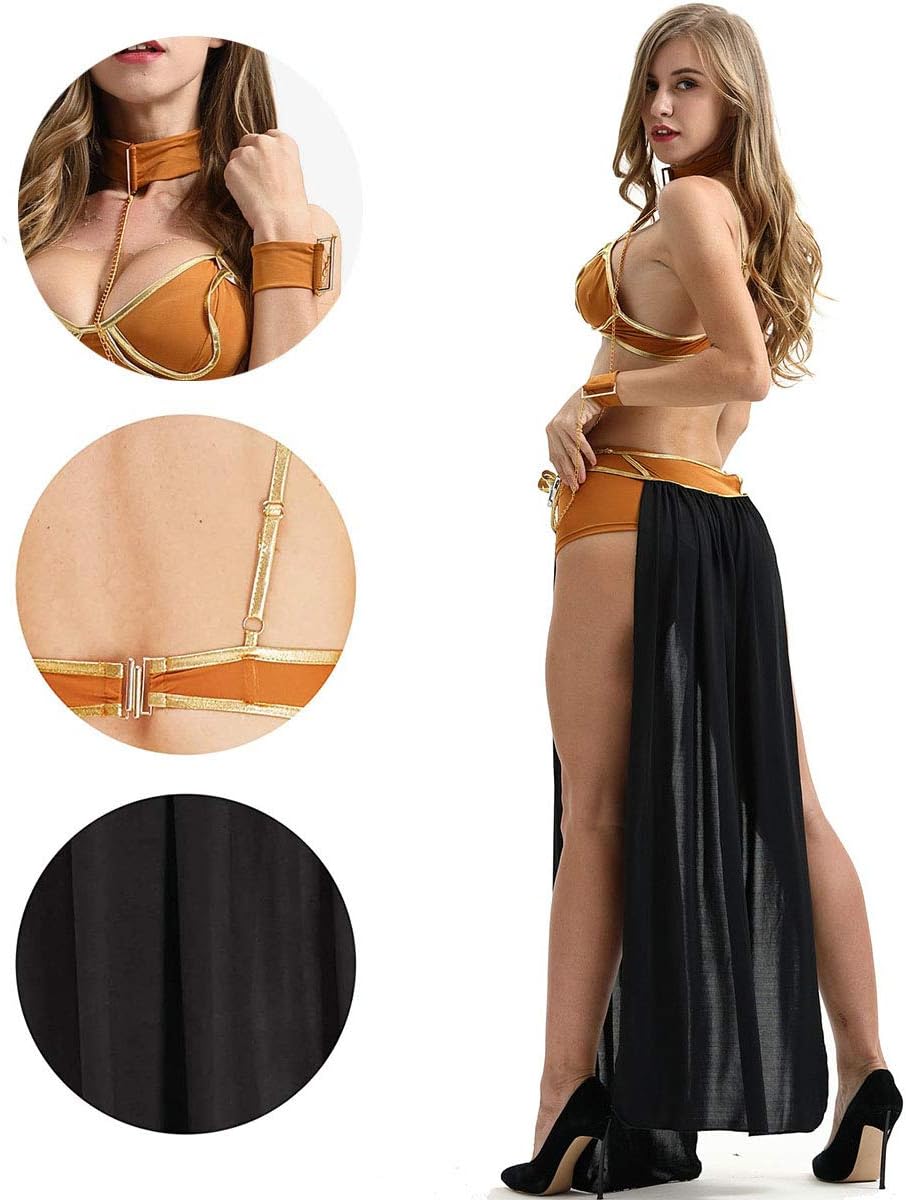 Women's Halloween Cosplay Clothing, Sexy Costume Princess Slave Miss Manners Uniform, Princess Leia Captive Adult Costume Black M Black M - Image 3