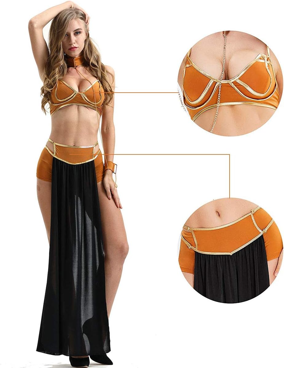 Women's Halloween Cosplay Clothing, Sexy Costume Princess Slave Miss Manners Uniform, Princess Leia Captive Adult Costume Black M Black M - Image 4