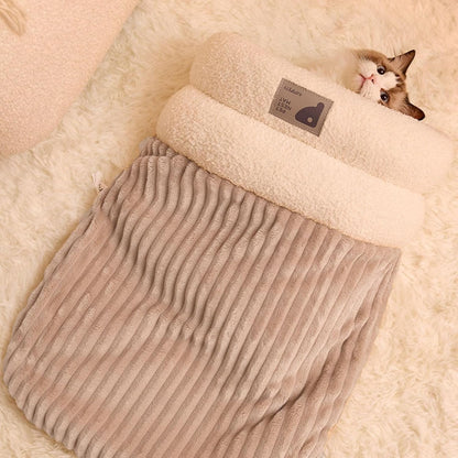 Cozy Cat Sleeping Bag Warm Washable Pet Bed Gray Size L 34x20x20cm - Image 3